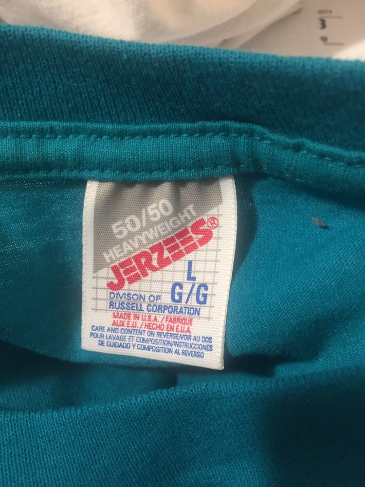 Vintage 90s // Jerzees 50/50 Heavyweight // Large Blank Teal T-shirt // Single Stitch // USA