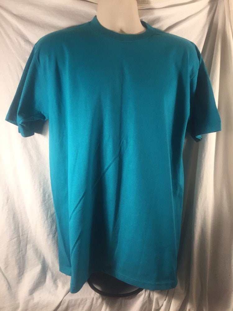 Vintage 90s // Jerzees 50/50 Heavyweight // Large Blank Teal T-shirt // Single Stitch // USA
