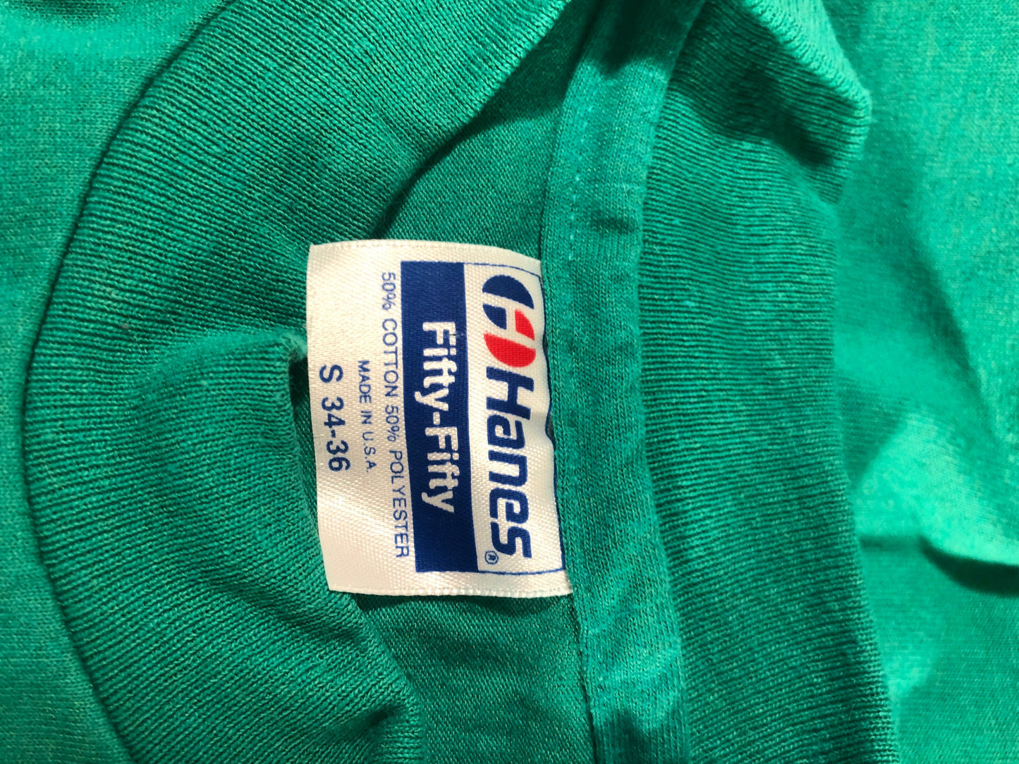 Vintage 80s // Small Green Hanes Fifty-Fifty T-shirt // 50/50 // Central Methodist College Soccer Camp // USA // Single-stitch