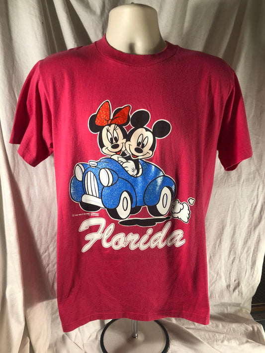 Vintage 80s // Mickey Minnie Mouse Pink Velva Sheen Large T-shirt // 50/50 // USA // Single-stitch