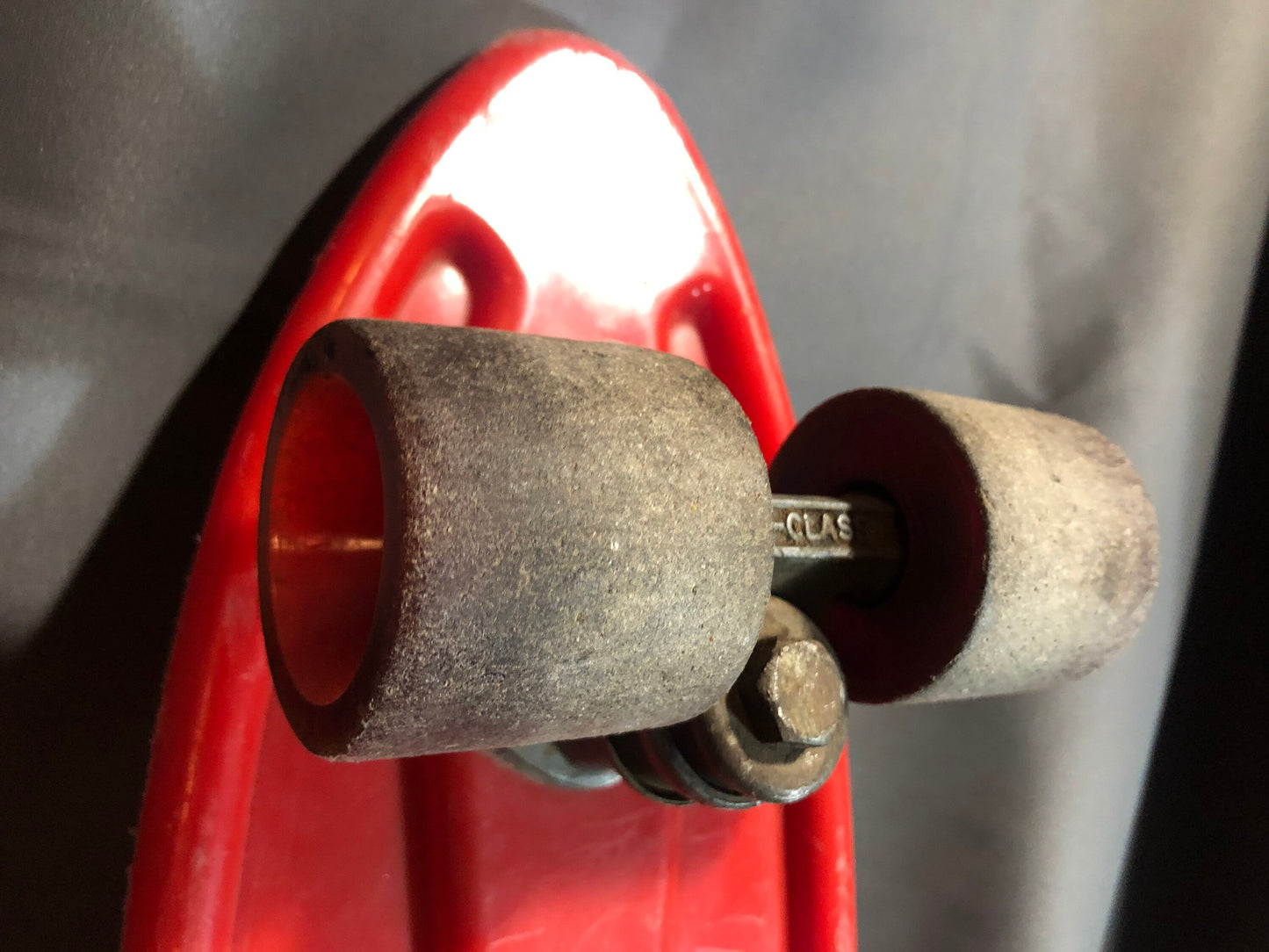 Vintage Sorco Plastics Red Skateboard Fullerton California 1 3/4" wheels 23" length USA