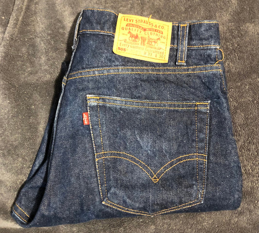 Vintage 505 Levi's 33x30 Blue Jeans Dark Zip 90s USA Regular Fit Straight Leg Silver Button Red Tag 1993