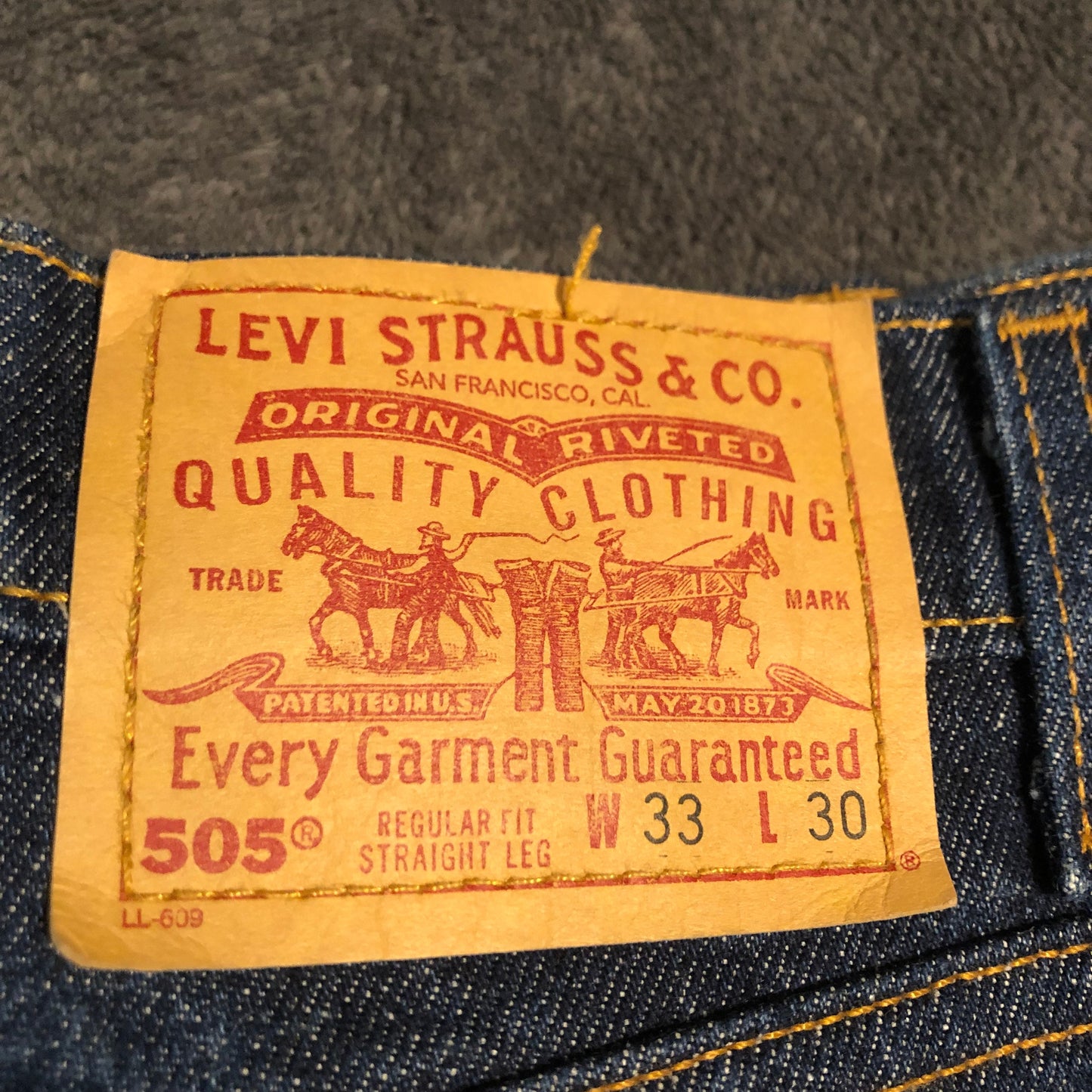 Vintage 505 Levi's 33x30 Blue Jeans Dark Zip 90s USA Regular Fit Straight Leg Silver Button Red Tag 1993
