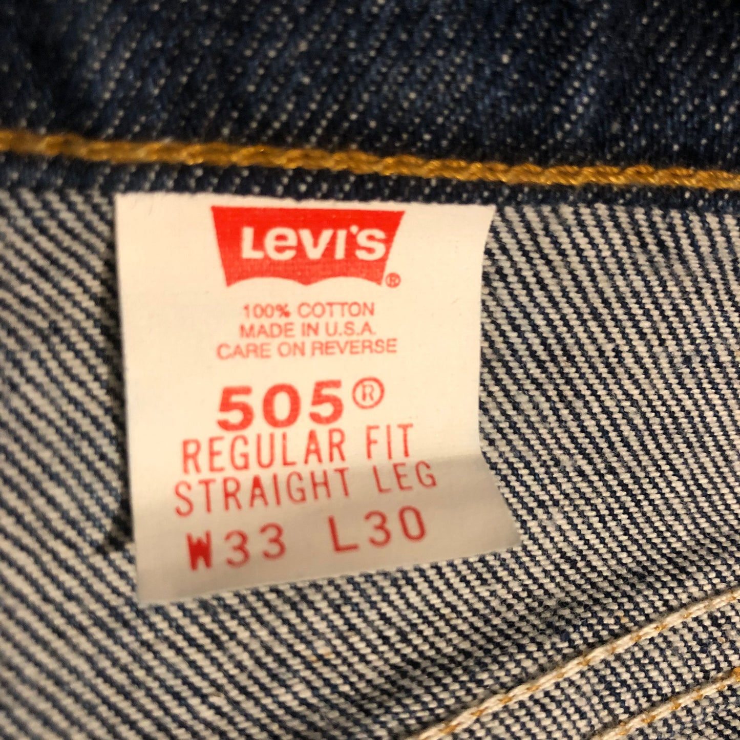 Vintage 505 Levi's 33x30 Blue Jeans Dark Zip 90s USA Regular Fit Straight Leg Silver Button Red Tag 1993