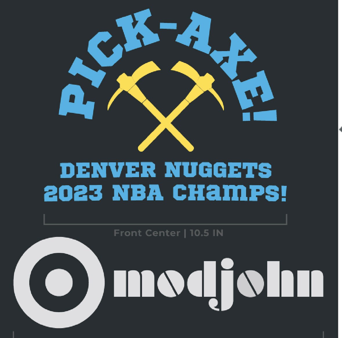 Denver Nuggets PICK-AXE! 2023 NBA Champions Canva+Bella Dark Heather, Side-Seamed, 52 Cotton/48 Poly Short Sleeve T-shirt Design by Modjohn