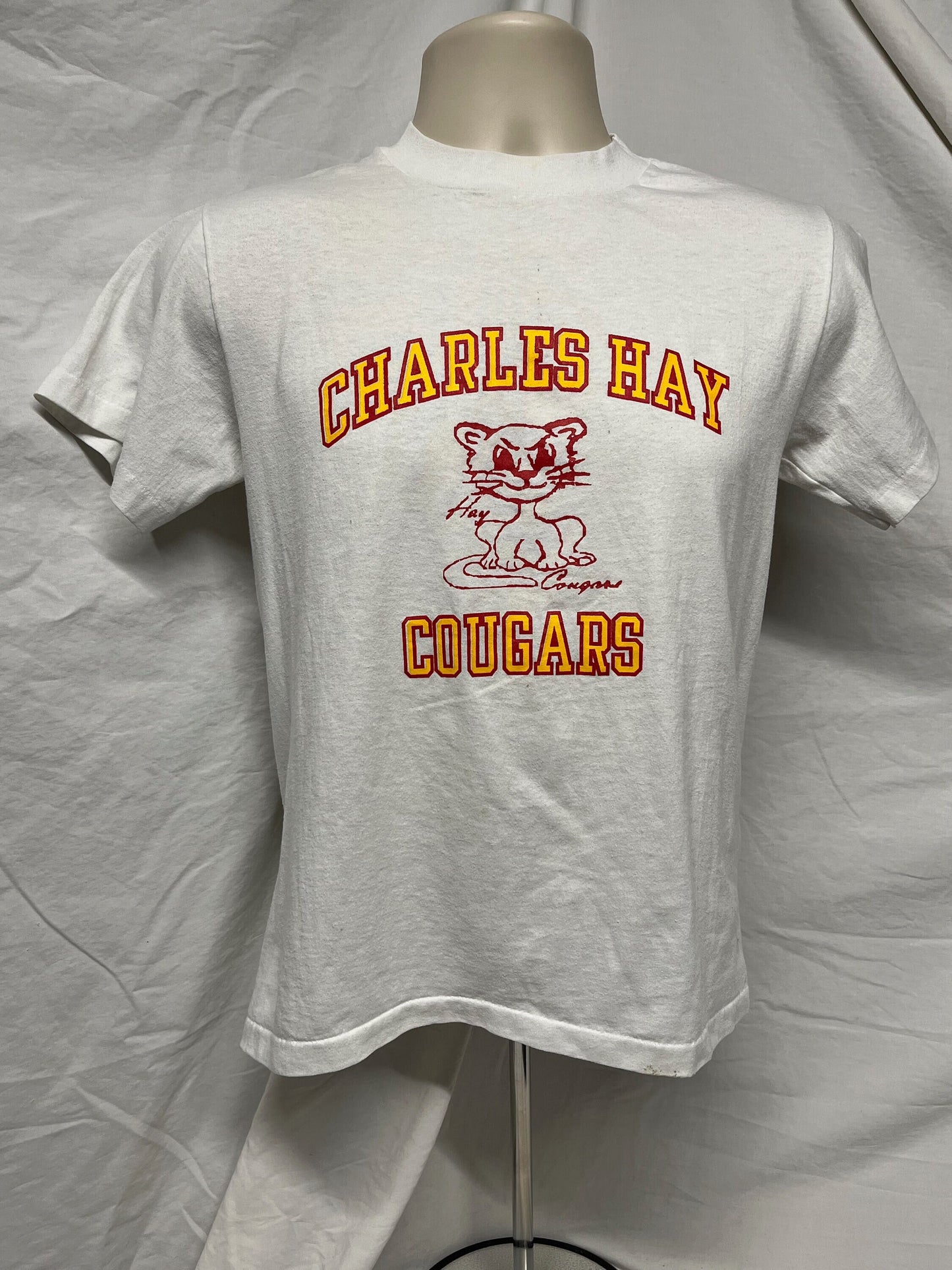 Vintage 90s Charles Hay Cougars Small Hanes Heavyweight T-shirt White USA Single-stitch