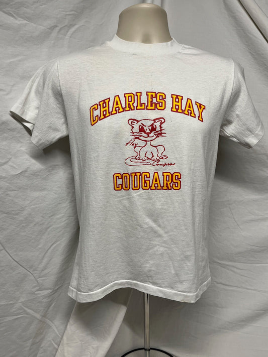 Vintage 90s Charles Hay Cougars Small Hanes Heavyweight T-shirt White USA Single-stitch