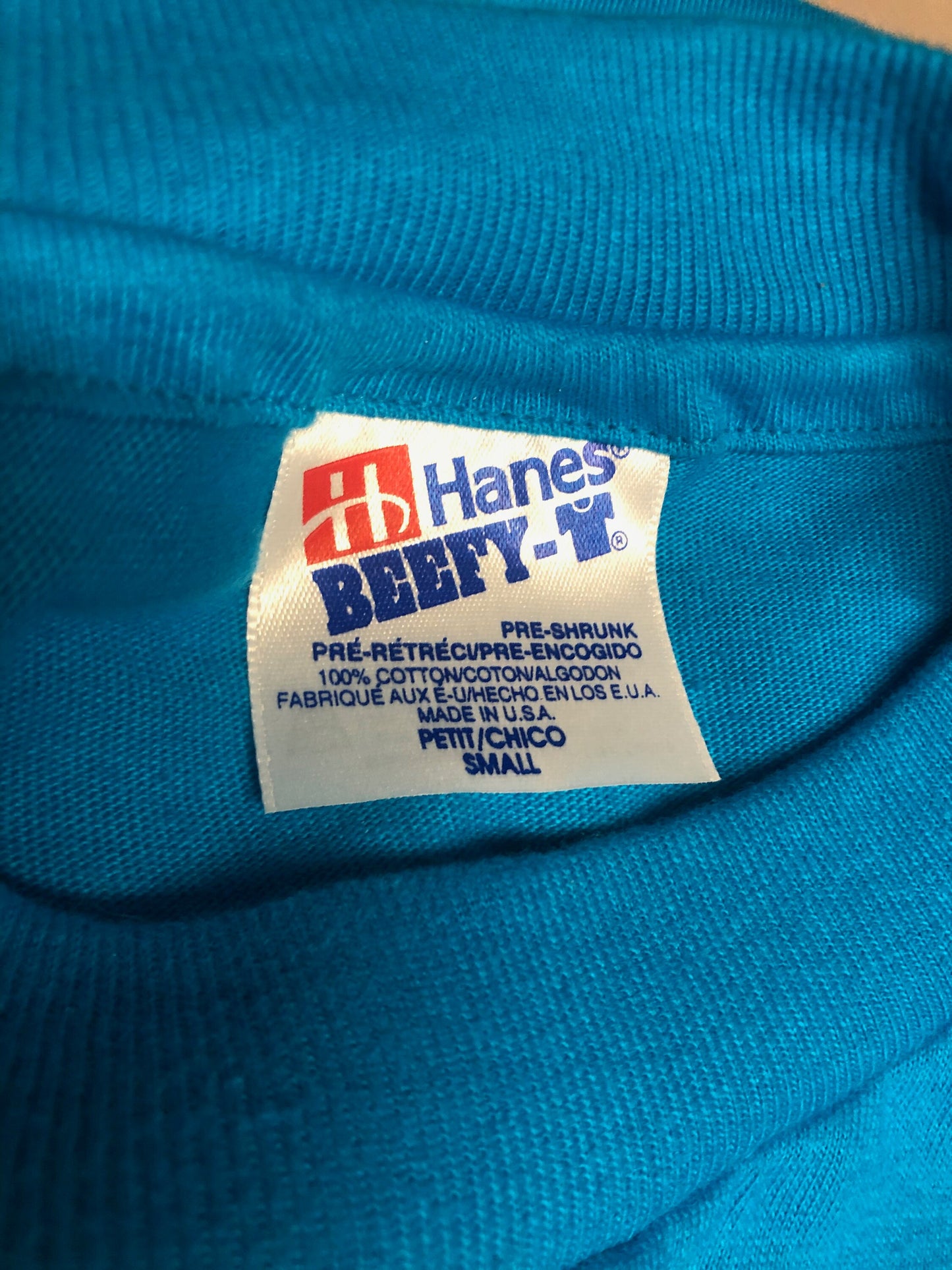 Vintage 90s SMALL Blank Blue Hanes Beefy-T Single-Stitch T-shirt USA Cotton