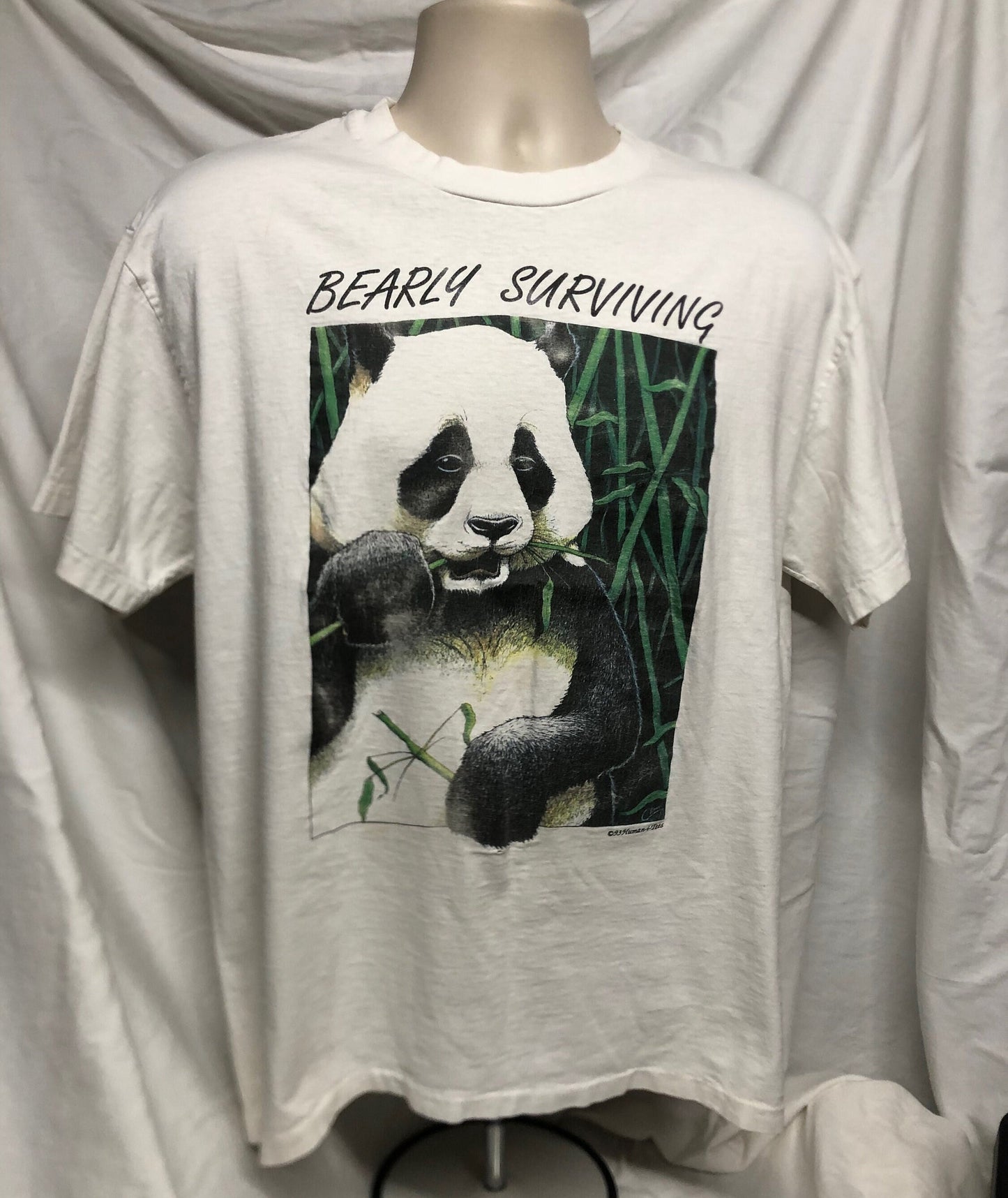 Vintage 90s Panda Human I Tees Nearly Surviving Large Hanes Heavyweight 1993 USA T-shirt
