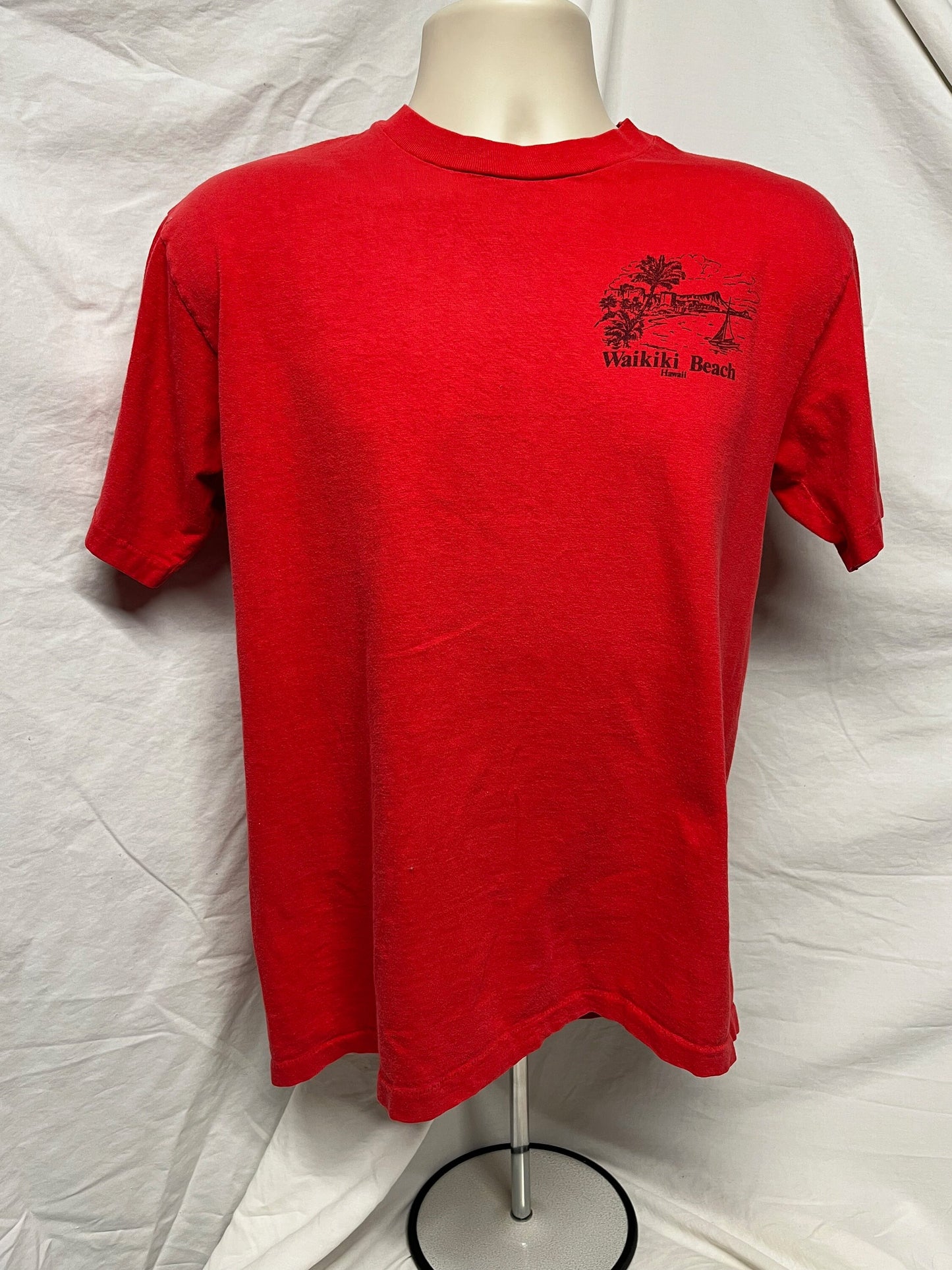 Vintage 90s Waikiki Beach Hawaii Large Red Hanes Beefy-T USA 100 Cotton Single-stitch T-shirt