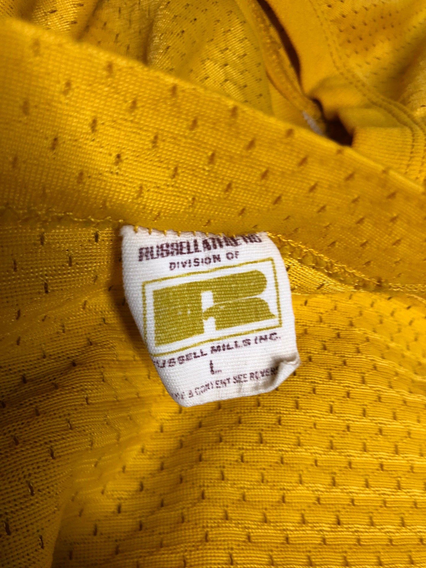 Vintage 80s Russell LARGE Yellow Mesh Blank Football Jersey USA