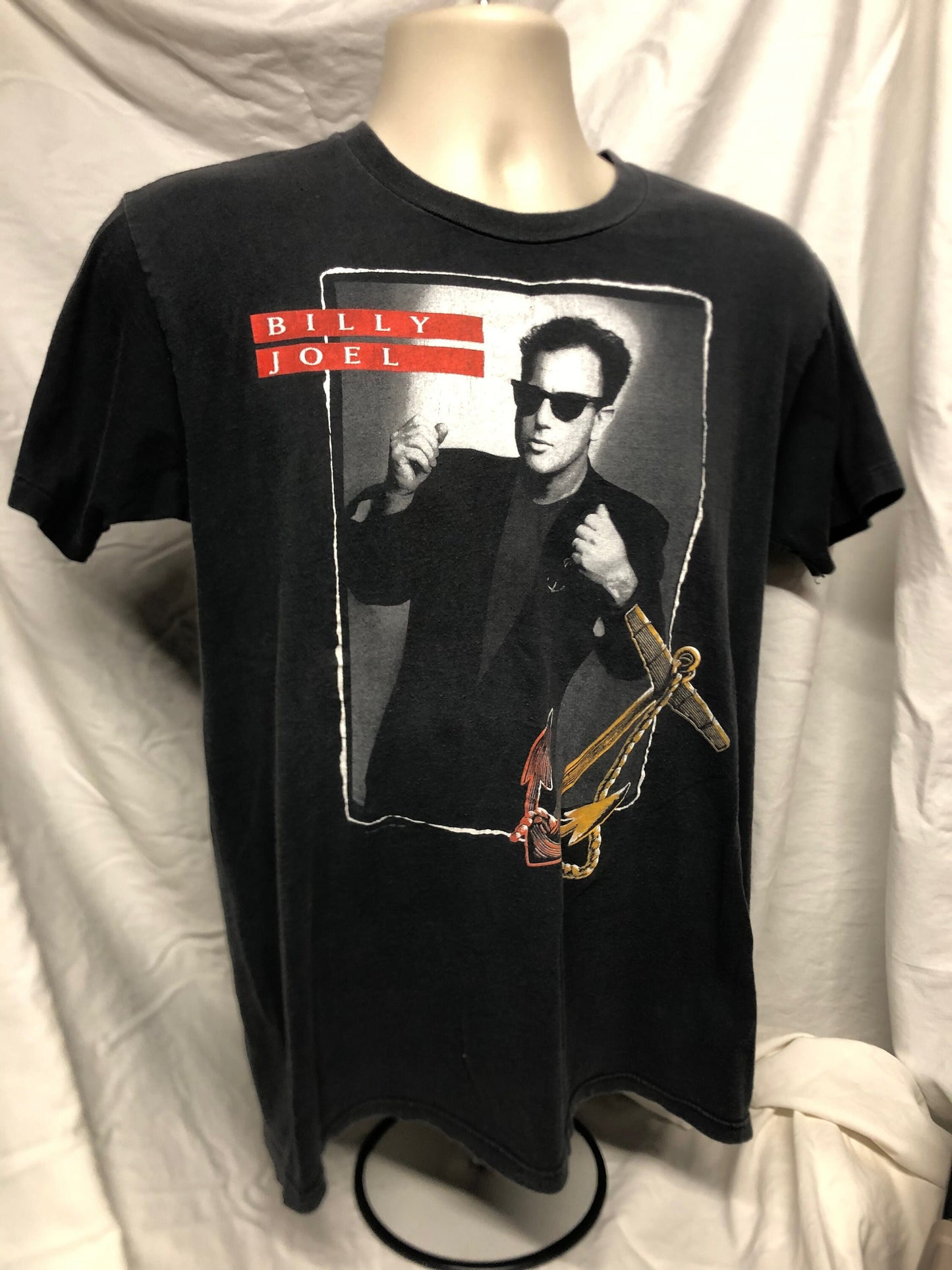 Vintage 80s Billy Joel 89 90 Storm Front Tour T Shirt Hanes Black 100 Cotton USA Single Stitch